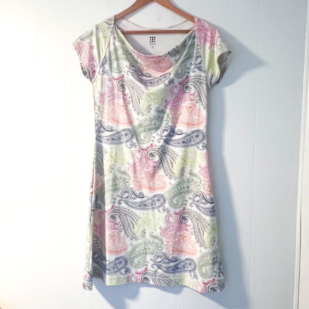 TITLE NINE Size small‎ Paisley Knit Mini Dress Draped Cowl Neck Vibrant - Picture 2 of 10